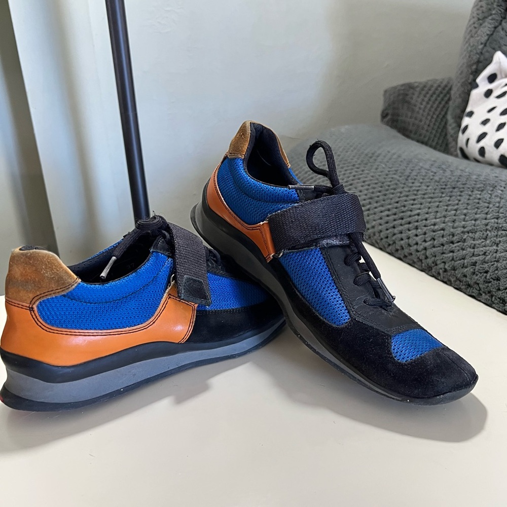 Vintage Prada suede and nylon sneakers. Hook and strap over laces sz 37 US 6.5-7